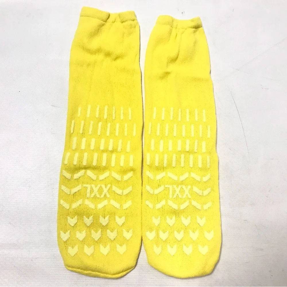 4 Pair Slipper Hospital Socks L Non Slip Skid Bariatric Yellow Ankle High Yoga - Picture 6 of 8